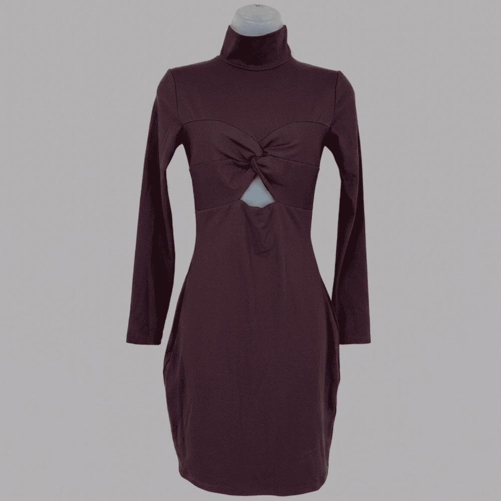 Susan Monaco XS Cabernet Cutout Midi Dress NWT Long Sleeve Bodycon